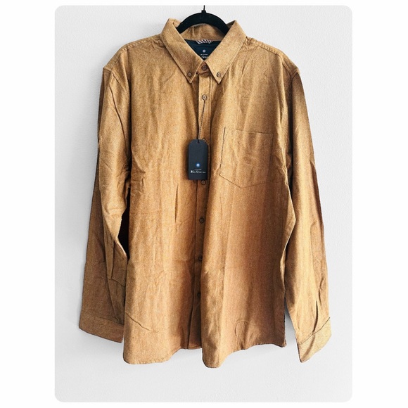 ★ NWT Ben Sherman Long-Sleeve Twill Flannel Shirt - Light Brown ★ - Picture 4 of 15